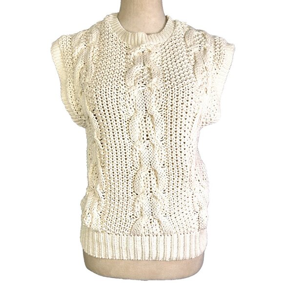 Russ Sweaters - Vintage Russ Ivory Short Cap Sleeve Chunky Cable Knit Sweater Vest PM USA